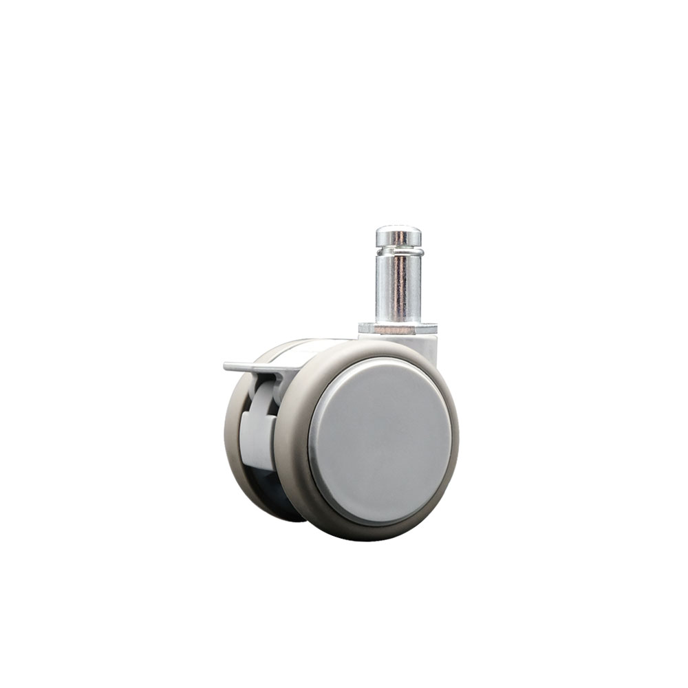 2 in. MRI Safe Swivel Caster with Brake Quiet Non-Marking Gray Thermoplastic Rubber Twin Wheels 0.43 in. by 0.875 in. Grip Ring Stem