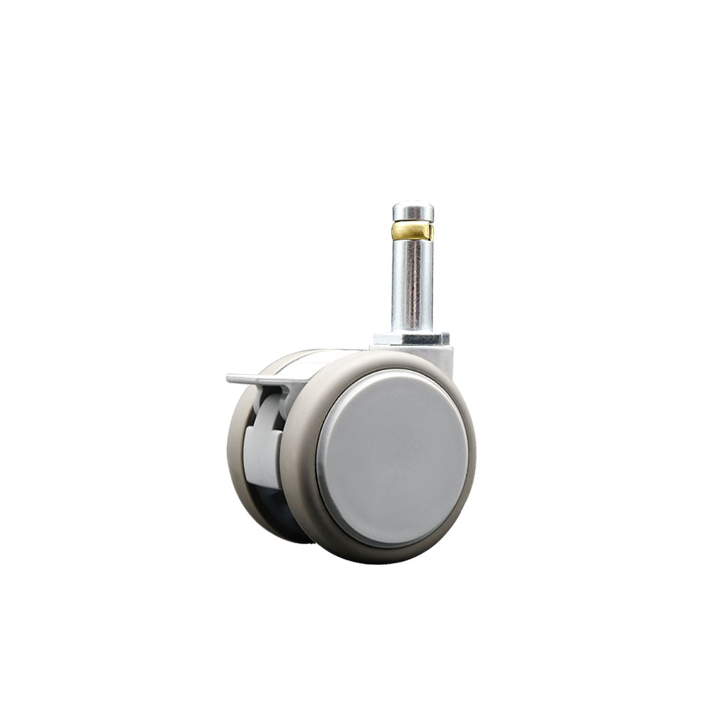 2 in. MRI Safe Swivel Caster with Brake Quiet Non-Marking Gray Thermoplastic Rubber Twin Wheels 0.43 in. by 1.38 in. Grip Ring Stem