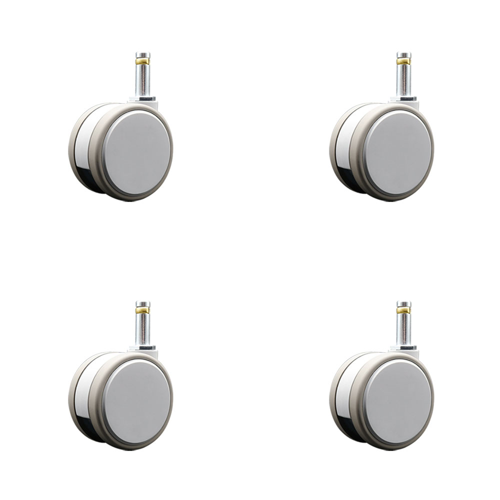 3 in. MRI Safe Swivel Casters Quiet Non-Marking Gray Thermoplastic Rubber Twin Wheels 0.43 in. by 1.38 in. Grip Ring Stems - Set of 4