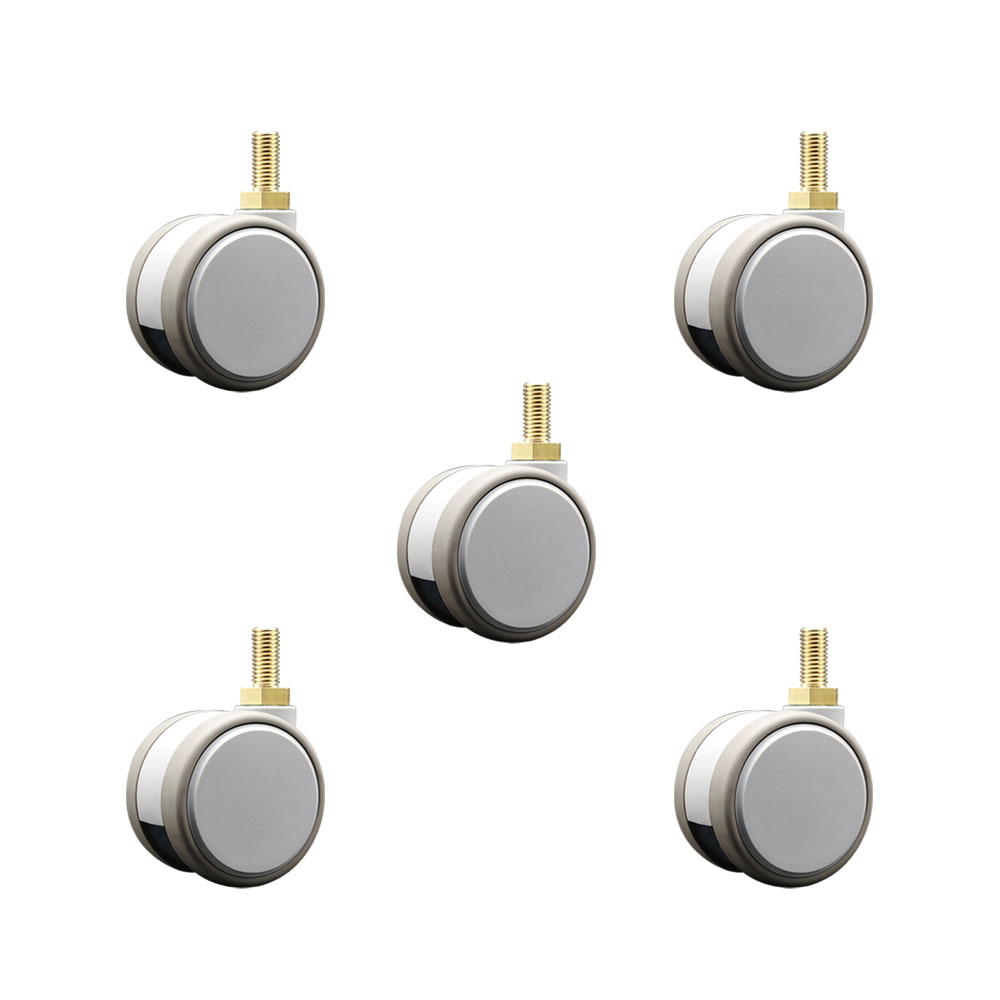 2.375 in. MRI Safe Swivel Casters Quiet Non-Marking Gray Thermoplastic Rubber Twin Wheels 12 mm 1.75 TPI x 22 mm Threaded Stems - Set of 5