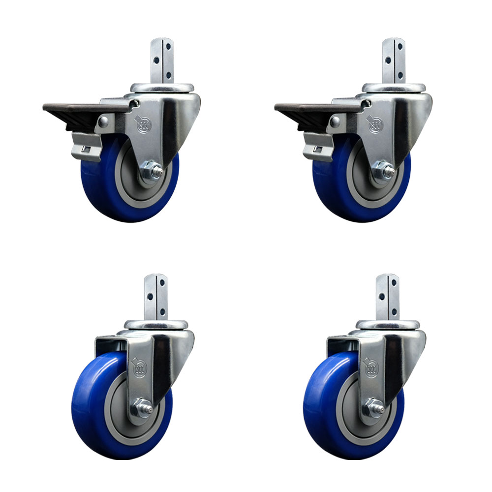 Swivel Square Stem Caster with 3.5 x 1.25 in. Blue Poly Wheel, 0.87 x 2 in. Square Stem with 3 0.26 in. Diameter Mounting Holes - Set of 4
