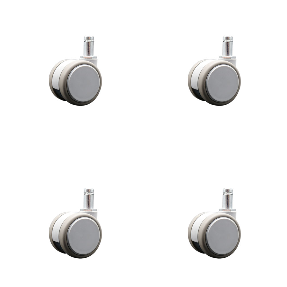 2 in. MRI Safe Swivel Casters Quiet Non-Marking Gray Thermoplastic Rubber Twin Wheels 0.43 in. by 0.875 in. Grip Ring Stems - Set of 4
