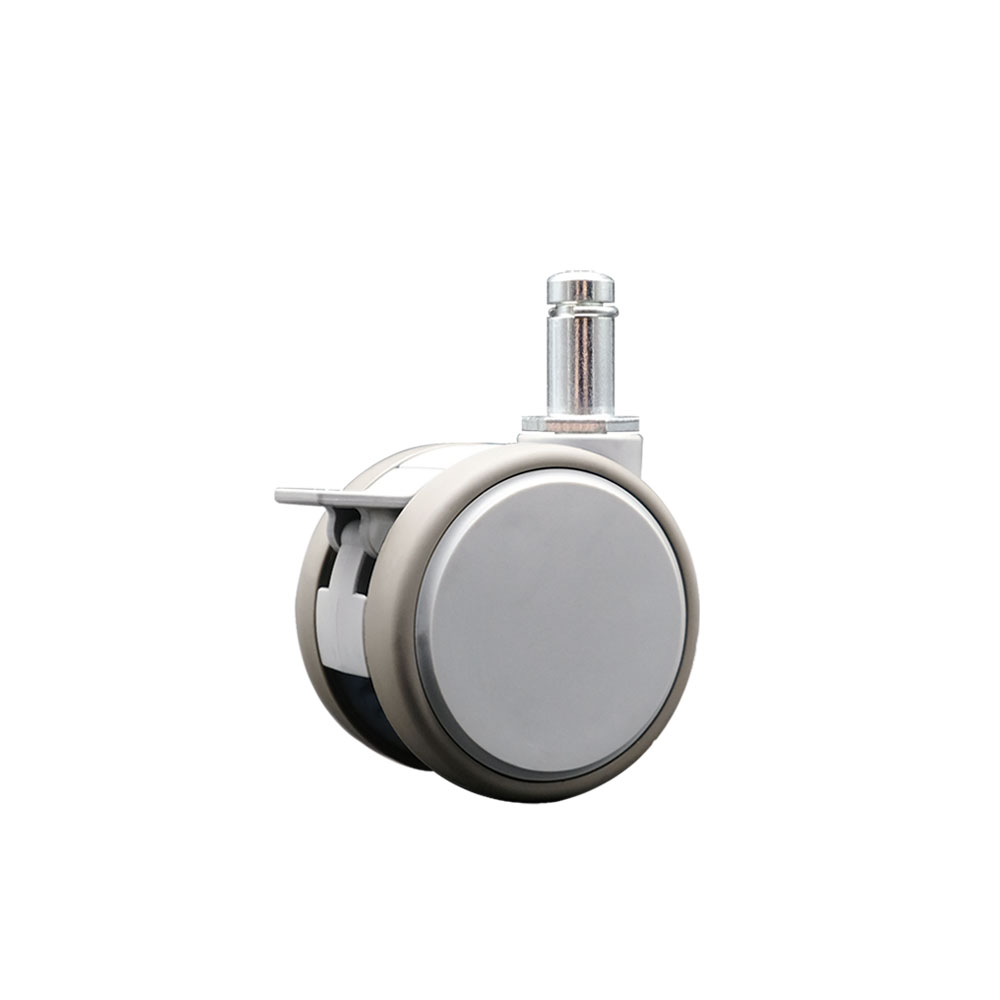 3 in. MRI Safe Swivel Caster with Brake Quiet Non-Marking Gray Thermoplastic Rubber Twin Wheels 0.43 in. by 0.875 in. Grip Ring Stem