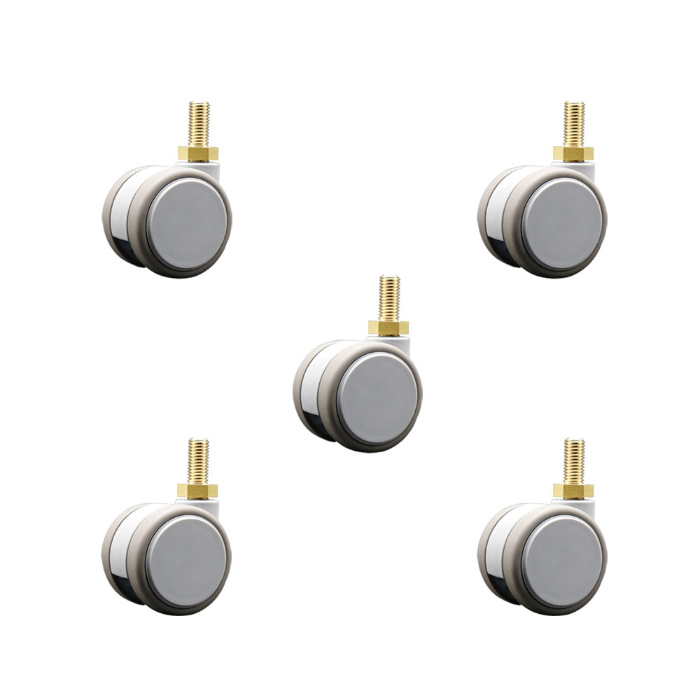 2 in. MRI Safe Swivel Casters Quiet Non-Marking Gray Thermoplastic Rubber Twin Wheels 10 mm 1.50 TPI x 22 mm Threaded Stems - Set of 5