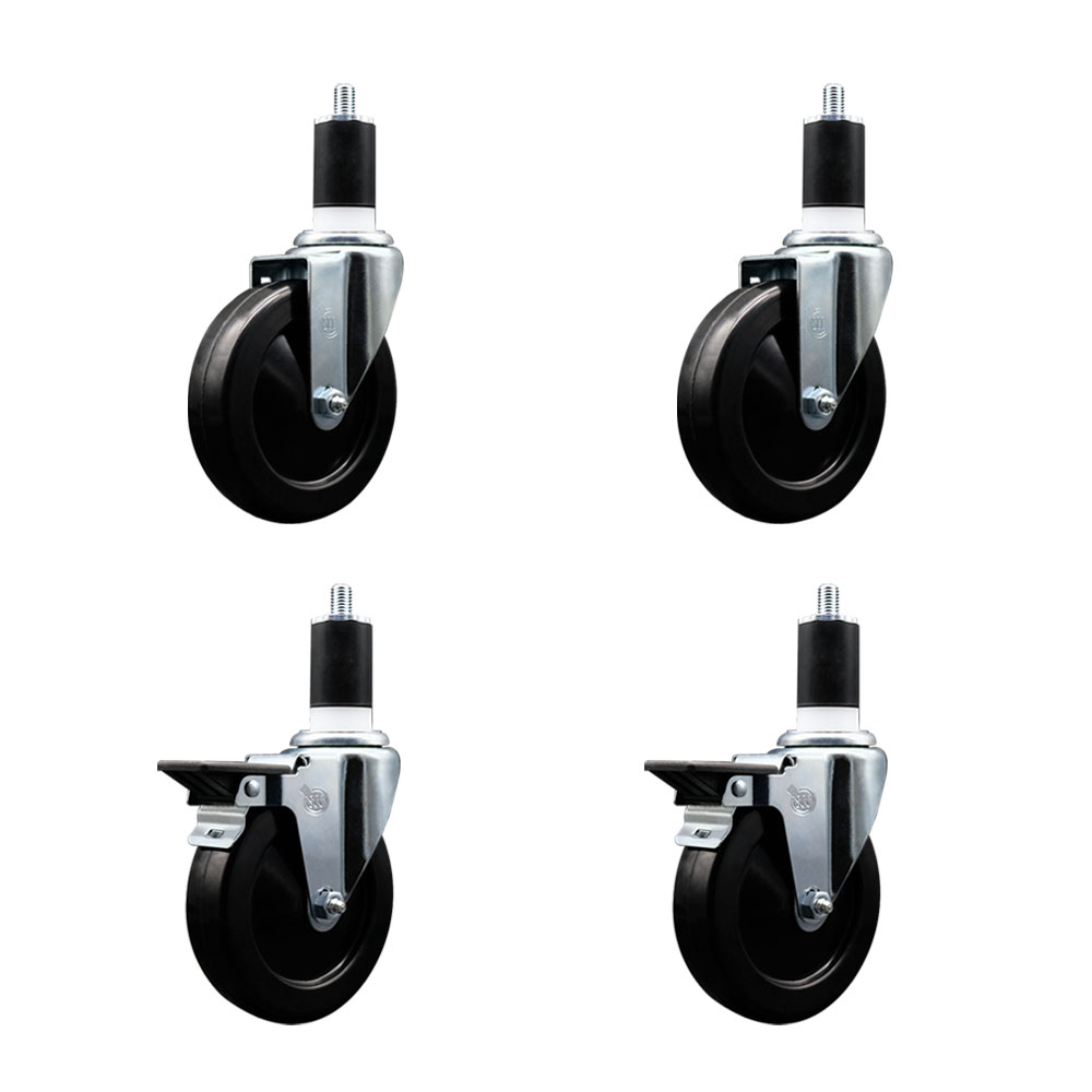 SCC-EX20S514-HRS-2-PLB-2-112 Hard Rubber Swivel Expanding Stem Caster with 5 x 1.25 in. Black Wheels & 1.5 in. Stems - Set of 4
