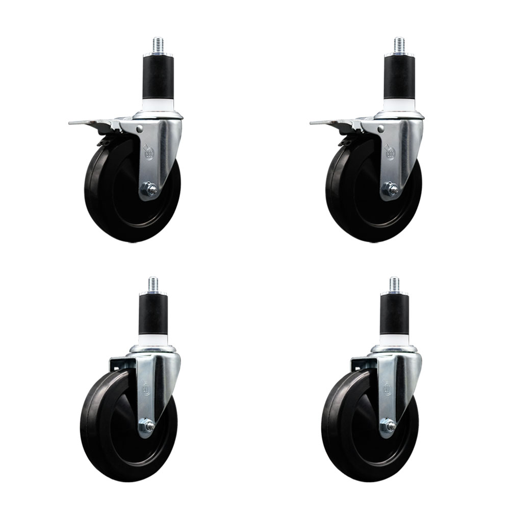 SCC-EXTTL20S514-HRS-2-S-2-112 Hard Rubber Swivel Expanding Stem Caster with 5 x 1.25 in. Black Wheels & 1.5 in. Stems - Set of 4