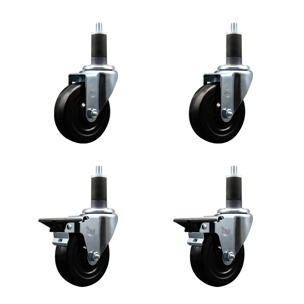 SCC-EX20S414-HRS-2-PLB-2-114 Hard Rubber Swivel Expanding Stem Caster with 4 x 1.25 in. Black Wheels & 1.25 in. Stems - Set of 4
