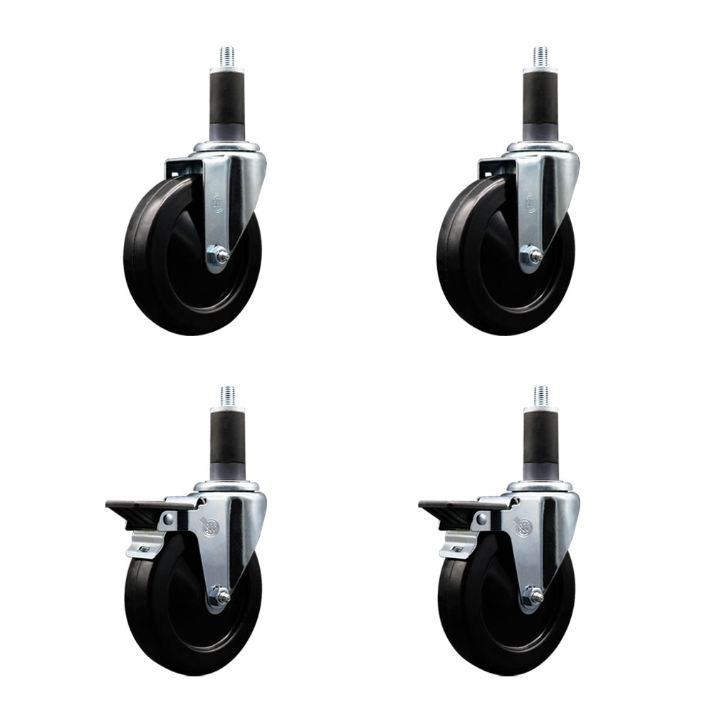 SCC-EX20S514-HRS-2-PLB-2-114 Hard Rubber Swivel Expanding Stem Caster with 5 x 1.25 in. Black Wheels & 1.25 in. Stems - Set of 4