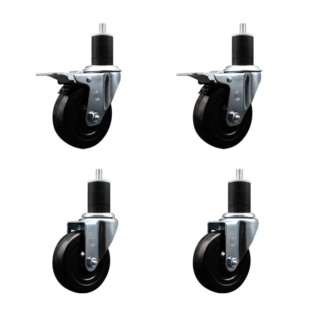 SCC-EXTTL20S414-HRS-2-S-2-134 Hard Rubber Swivel Expanding Stem Caster with 4 x 1.25 in. Black Wheels & 1.75 in. Stems - Set of 4