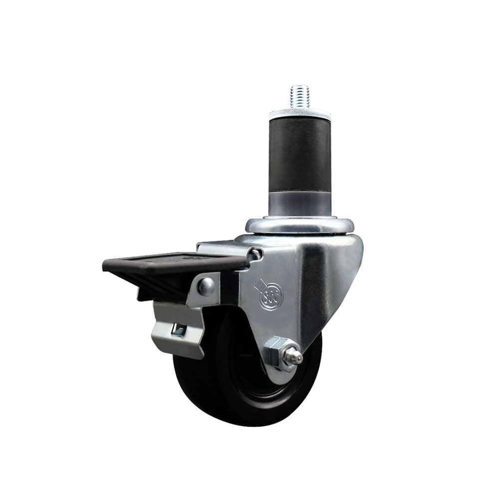 SCC-EX20S314-HRS-PLB-158 Hard Rubber Swivel Expanding Stem Caster with 3 x 1.25 in. Black Wheel & 1.63 in. Stem & Posi Locking Brake