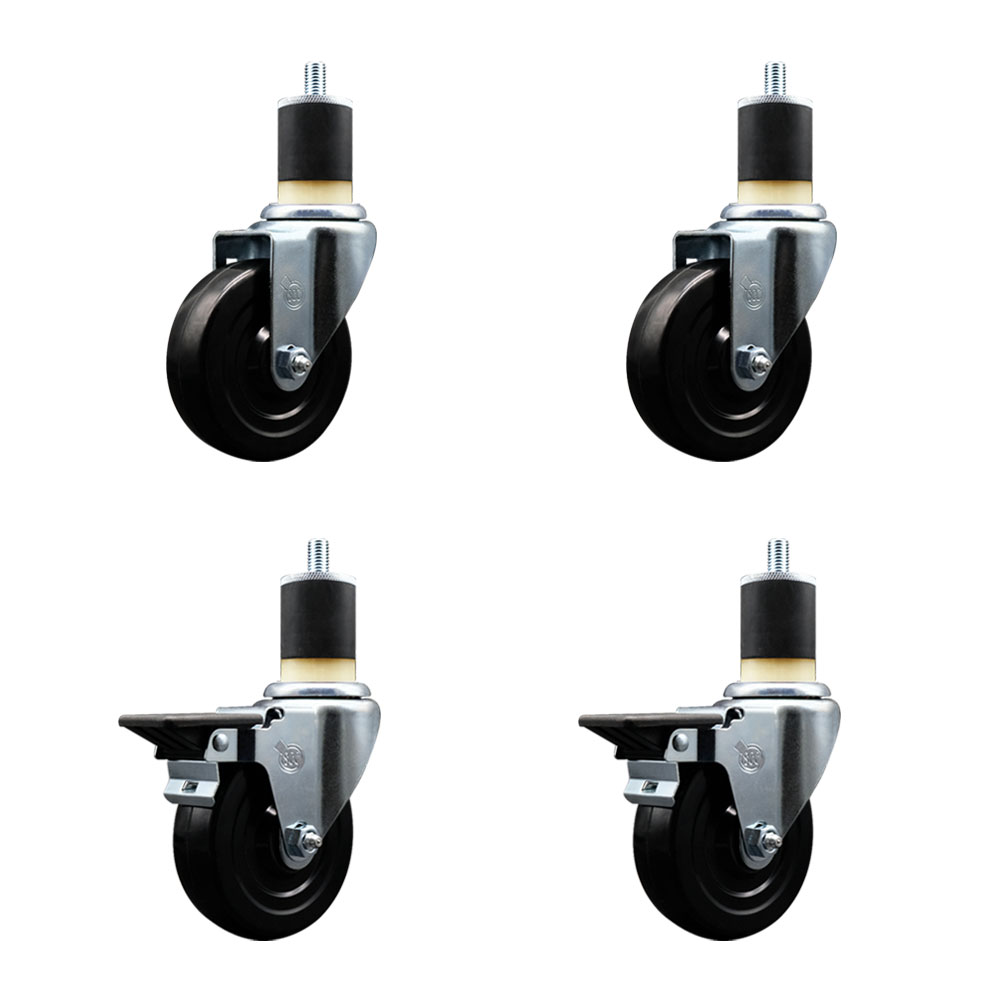 SCC-EX20S414-HRS-2-PLB-2-178 Hard Rubber Swivel Expanding Stem Caster with 4 x 1.25 in. Black Wheels & 1.87 in. Stems - Set of 4