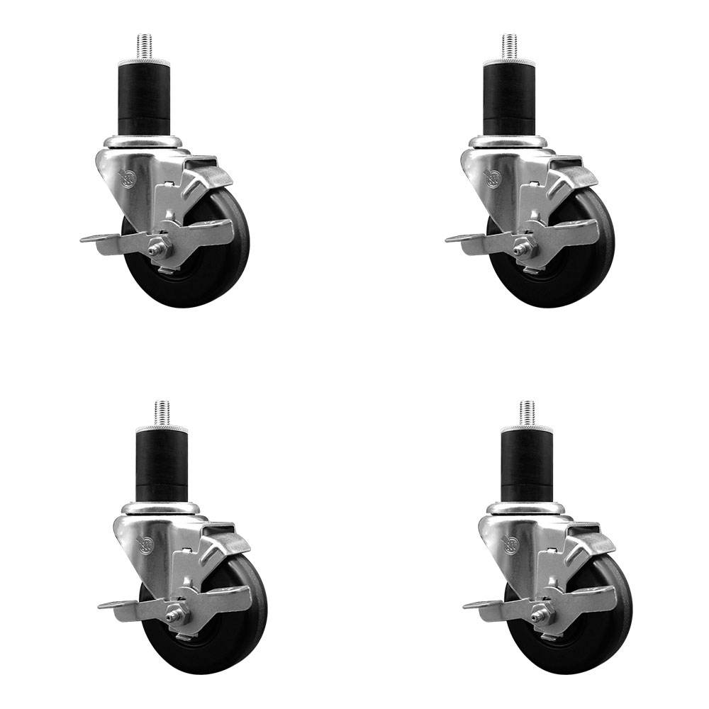 SCC-EX20S3514-PHR-TLB-134-4 Phenolic Swivel Expanding Stem Caster with Roller Bearings 3.5 x 1.25 in. Black Wheels & 1.75 in. Stems - Set of 4