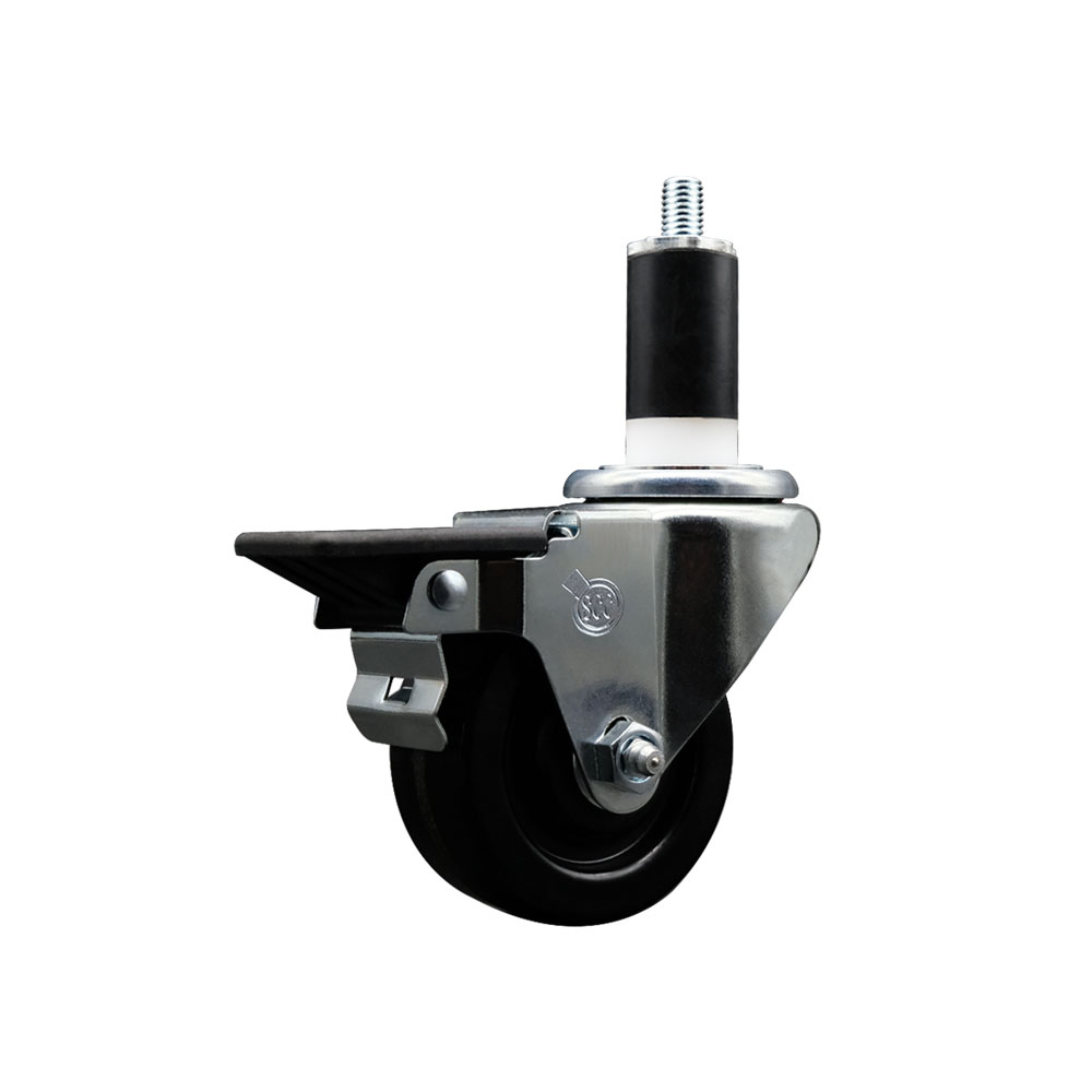 SCC-EX20S314-PHR-PLB-138 Phenolic Swivel Expanding Stem Caster with Roller Bearing 3 x 1.25 in. Black Wheel & 1.38 in. Stem & Posi Locking Brake