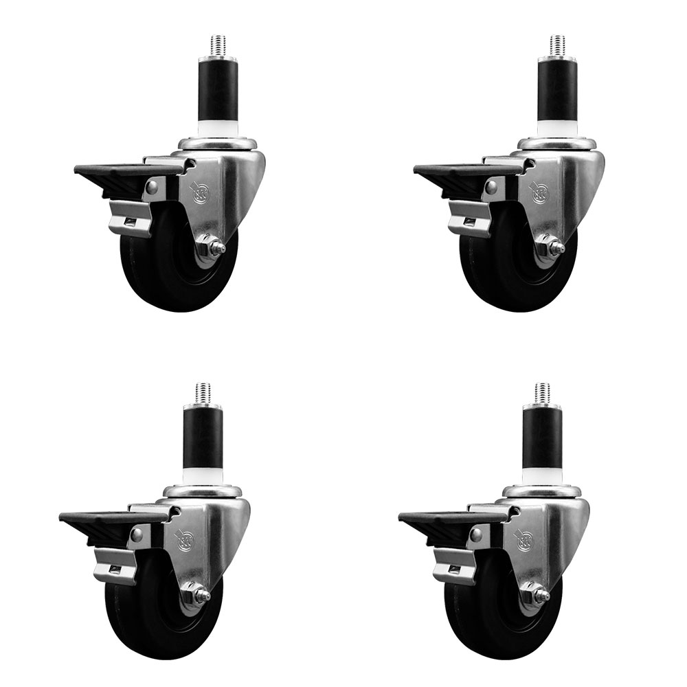 SCC-EX20S3514-PHR-PLB-138-4 Phenolic Swivel Expanding Stem Caster with Roller Bearings 3.5 x 1.25 in. Black Wheels & 1.38 in. Stems - Set of 4