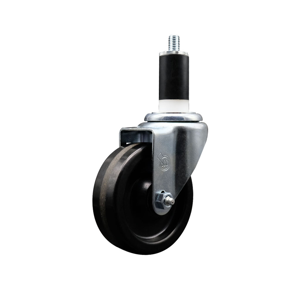SCC-EX20S414-PHR-138 Phenolic Swivel Expanding Stem Caster with Roller Bearing 4 x 1.25 in. Black Wheel & 1.38 in. Stem