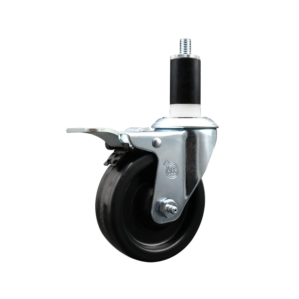 SCC-EXTTL20S414-PHR-138 Phenolic Swivel Expanding Stem Caster with Roller Bearing 4 x 1.25 in. Black Wheel & 1.38 in. Stem & Total Locking Brake