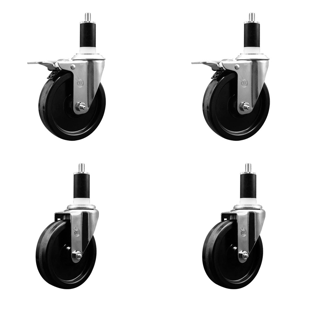 SCC-EXTTL20S514-PHR-2-S-2-138 Phenolic Swivel Expanding Stem Caster with Roller Bearings 5 x 1.25 in. Black Wheels & 1.38 in. Stems - Set of 4
