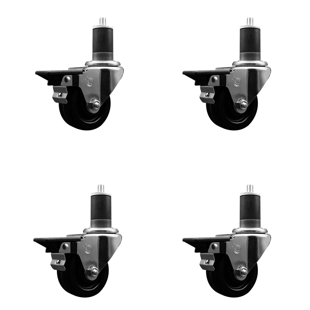 SCC-EX20S314-PHR-PLB-158-4 Phenolic Swivel Expanding Stem Caster with Roller Bearings 3 x 1.25 in. Black Wheels & 1.63 in. Stems - Set of 4