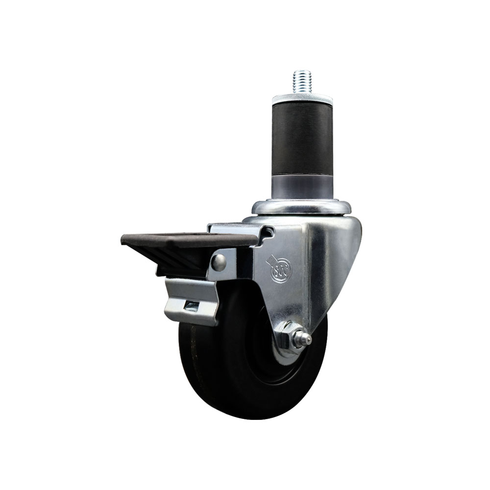 SCC-EX20S3514-PHR-PLB-158 Phenolic Swivel Expanding Stem Caster with Roller Bearing 3.5 x 1.25 in. Black Wheel & 1.63 in. Stem & Posi Locking Brake