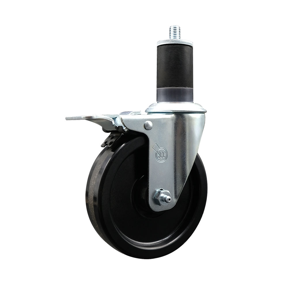 SCC-EXTTL20S514-PHR-158 Phenolic Swivel Expanding Stem Caster with Roller Bearing 5 x 1.25 in. Black Wheel & 1.63 in. Stem & Total Locking Brake