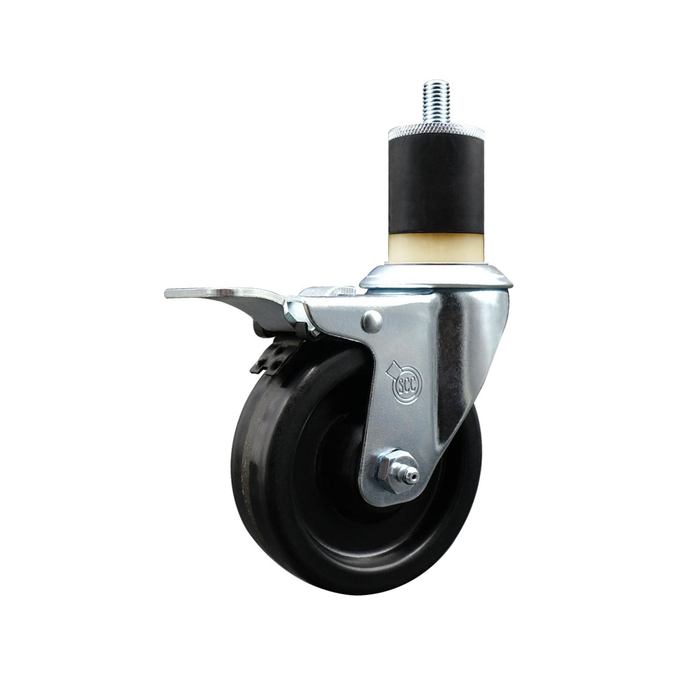 SCC-EXTTL20S414-PHR-178 Phenolic Swivel Expanding Stem Caster with Roller Bearing 4 x 1.25 in. Black Wheel & 1.87 in. Stem & Total Locking Brake