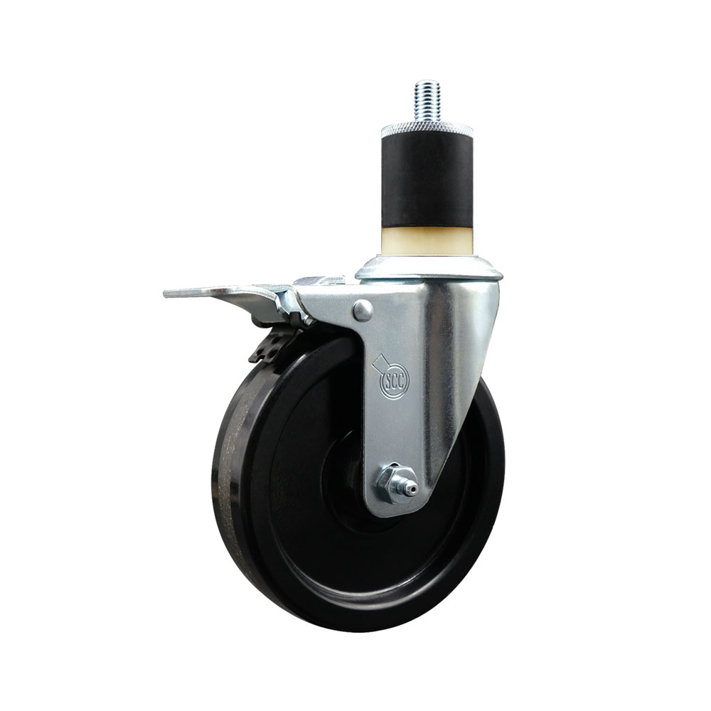 SCC-EXTTL20S514-PHR-178 Phenolic Swivel Expanding Stem Caster with Roller Bearing 5 x 1.25 in. Black Wheel & 1.87 in. Stem & Total Locking Brake