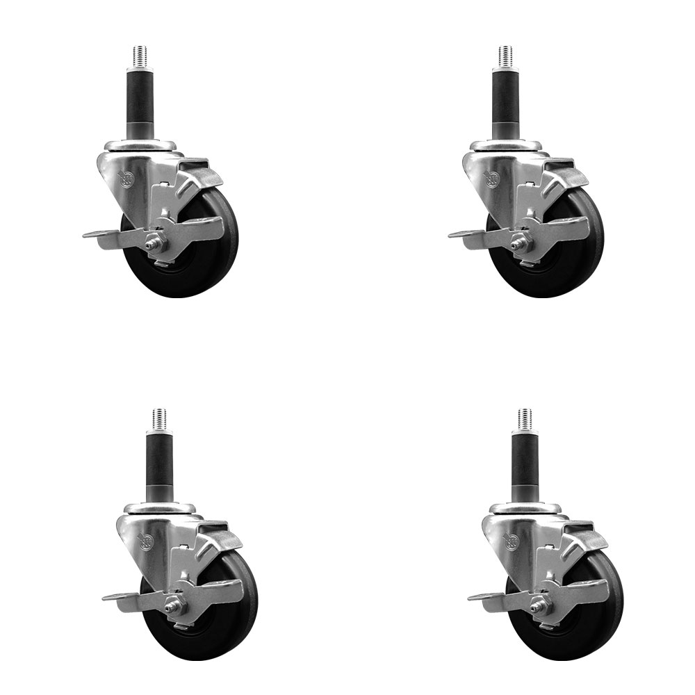 SCC-EX20S3514-PHR-1-4 Phenolic Swivel Expanding Stem Caster with Roller Bearings 3.5 x 1.25 in. Black Wheels & 1 in. Stems - Set of 4