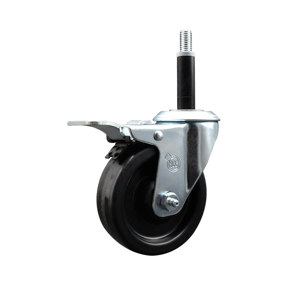 SCC-EXTTL20S414-PHR-34 Phenolic Swivel Expanding Stem Caster with Roller Bearing 4 x 1.25 in. Black Wheel & 0.75 in. Stem & Total Locking Brake
