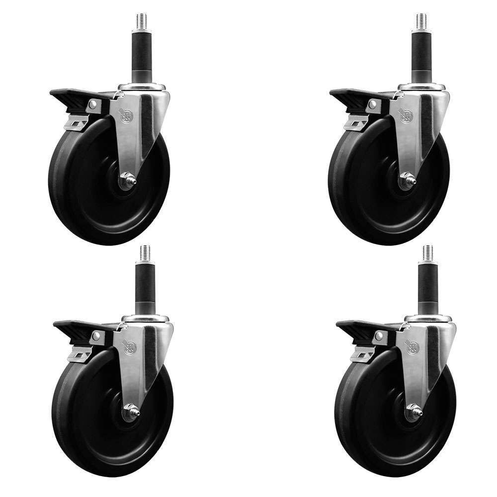 SCC-EX20S615-PHR-PLB-1-4 Phenolic Swivel Expanding Stem Caster with Roller Bearings 6 x 1.5 in. Black Wheels & 1 in. Stems - Set of 4