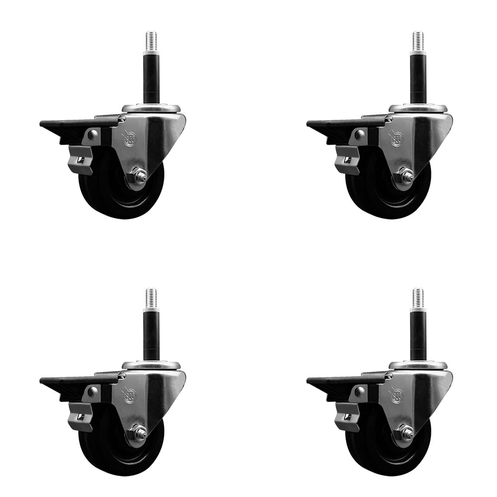 SCC-EX20S314-PHR-PLB-34-4 Phenolic Swivel Expanding Stem Caster with Roller Bearings 3 x 1.25 in. Black Wheels & 0.75 in. Stems - Set of 4