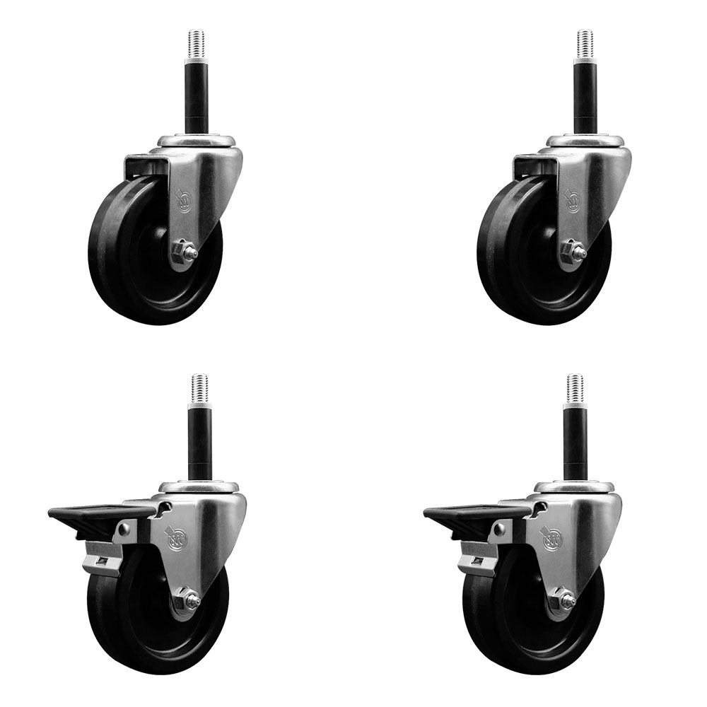 SCC-EX20S414-PHR-2-PLB-2-34 Phenolic Swivel Expanding Stem Caster with Roller Bearings 4 x 1.25 in. Black Wheels & 0.75 in. Stems - Set of 4