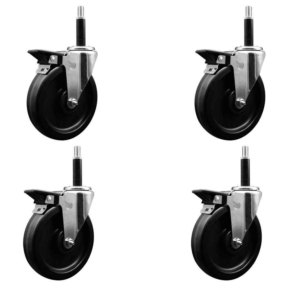 SCC-EX20S615-PHR-PLB-34-4 Phenolic Swivel Expanding Stem Caster with Roller Bearings 6 x 1.5 in. Black Wheels & 0.75 in. Stems - Set of 4