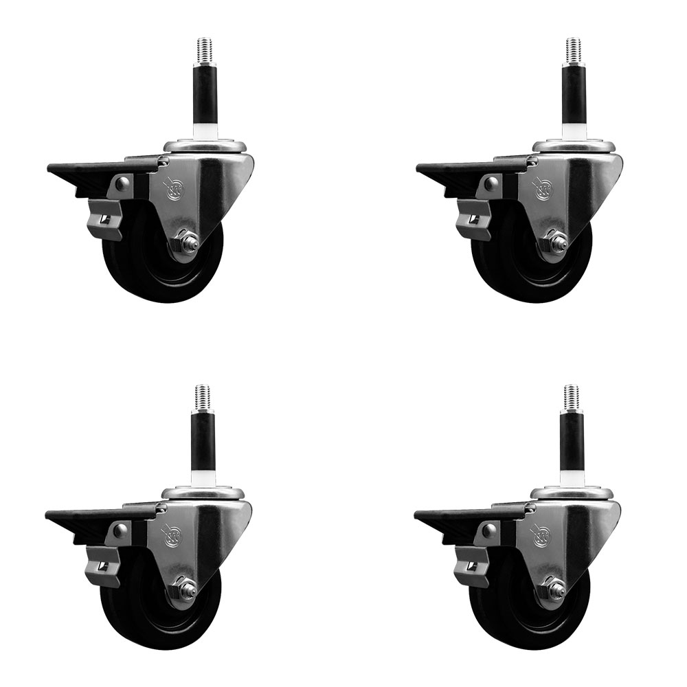 SCC-EX20S314-PHR-PLB-78-4 Phenolic Swivel Expanding Stem Caster with Roller Bearings 3 x 1.25 in. Black Wheels & 0.87 in. Stems - Set of 4