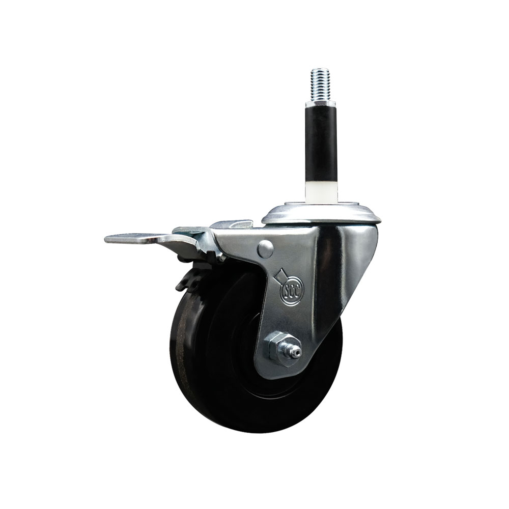 SCC-EXTTL20S3514-PHR-78 Phenolic Swivel Expanding Stem Caster with Roller Bearing 3.5 x 1.25 in. Black Wheel & 0.87 in. Stem & Total Locking Brake