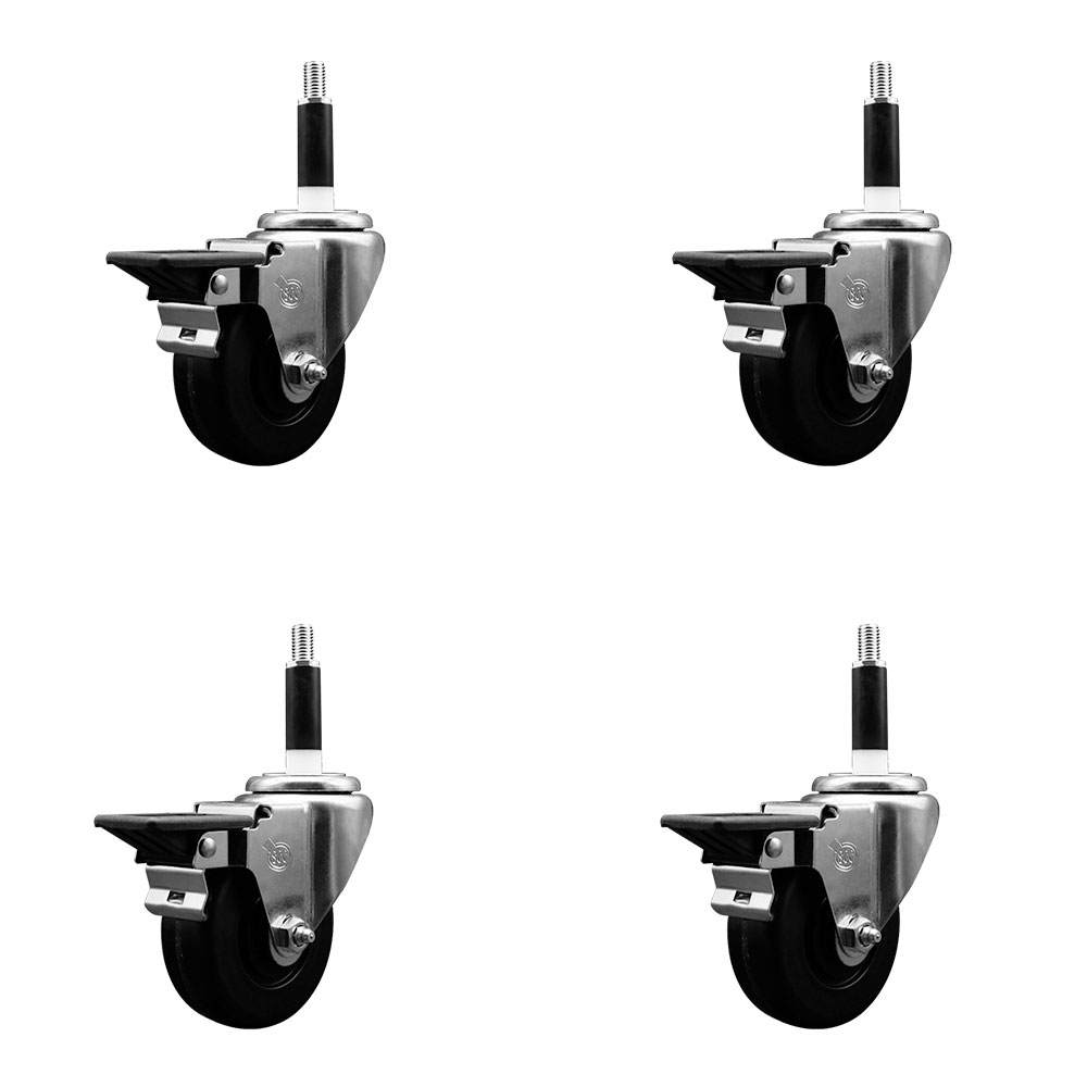 SCC-EX20S3514-PHR-PLB-78-4 Phenolic Swivel Expanding Stem Caster with Roller Bearings 3.5 x 1.25 in. Black Wheels & 0.87 in. Stems - Set of 4