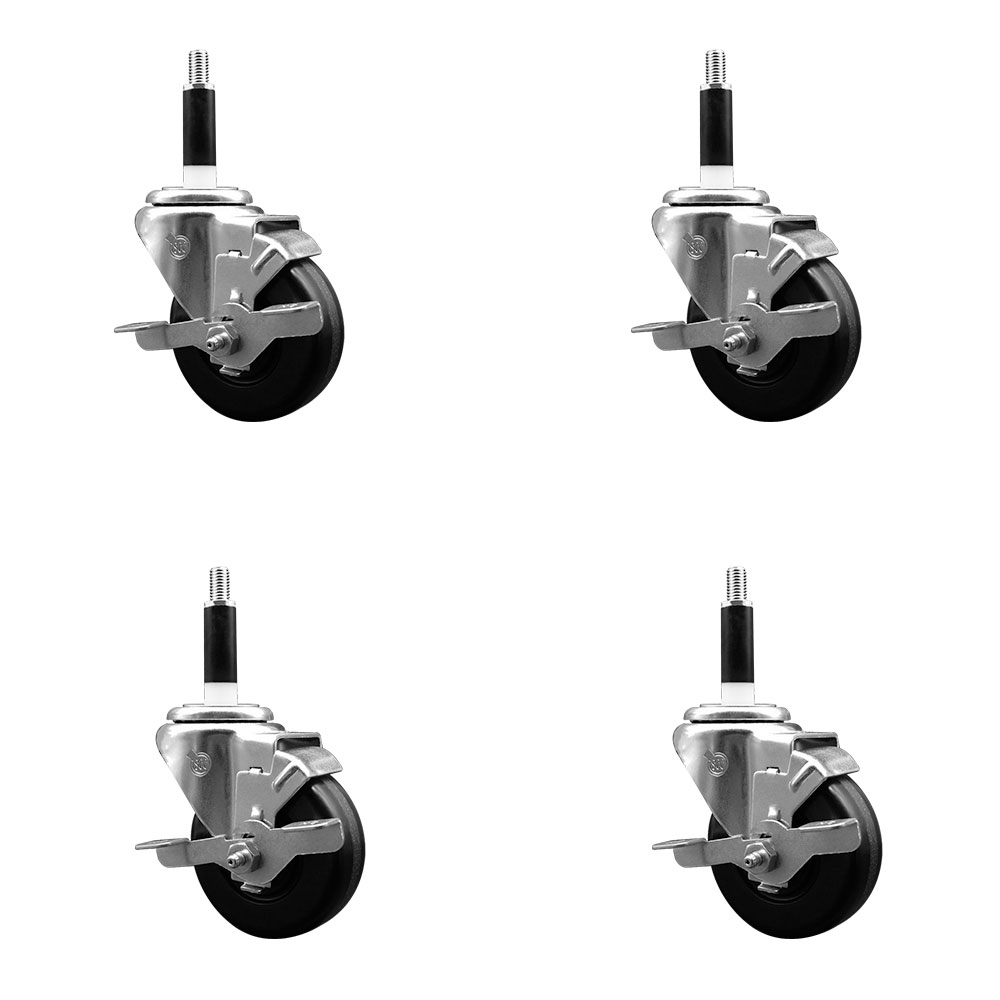 SCC-EX20S3514-PHR-TLB-78-4 Phenolic Swivel Expanding Stem Caster with Roller Bearings 3.5 x 1.25 in. Black Wheels & 0.87 in. Stems - Set of 4