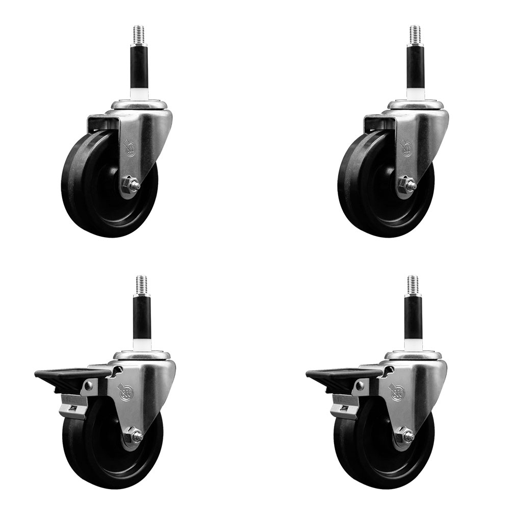 SCC-EX20S414-PHR-2-PLB-2-78 Phenolic Swivel Expanding Stem Caster with Roller Bearings 4 x 1.25 in. Black Wheels & 0.87 in. Stems - Set of 4