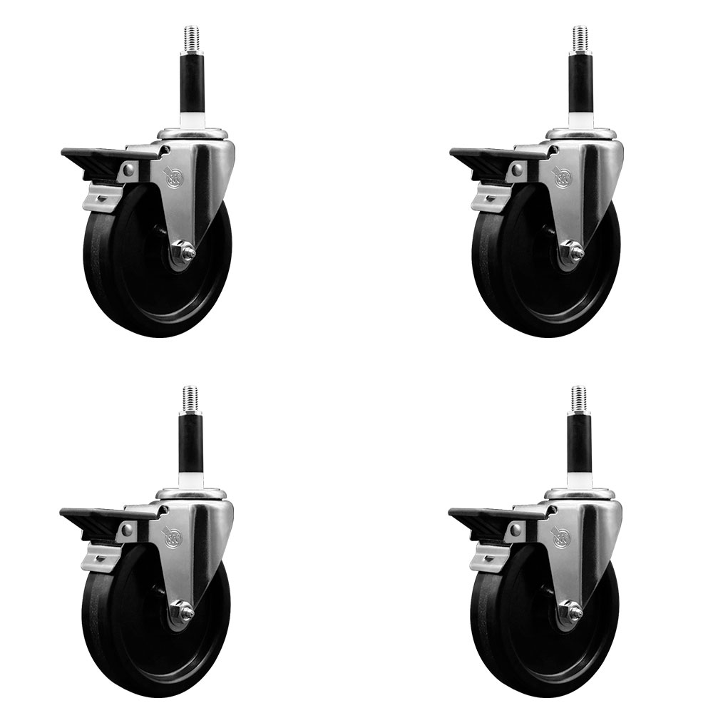 SCC-EX20S514-PHR-PLB-78-4 Phenolic Swivel Expanding Stem Caster with Roller Bearings 5 x 1.25 in. Black Wheels & 0.87 in. Stems - Set of 4