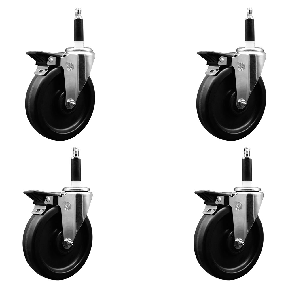 SCC-EX20S615-PHR-PLB-78-4 Phenolic Swivel Expanding Stem Caster with Roller Bearings 6 x 1.5 in. Black Wheels & 0.87 in. Stems - Set of 4