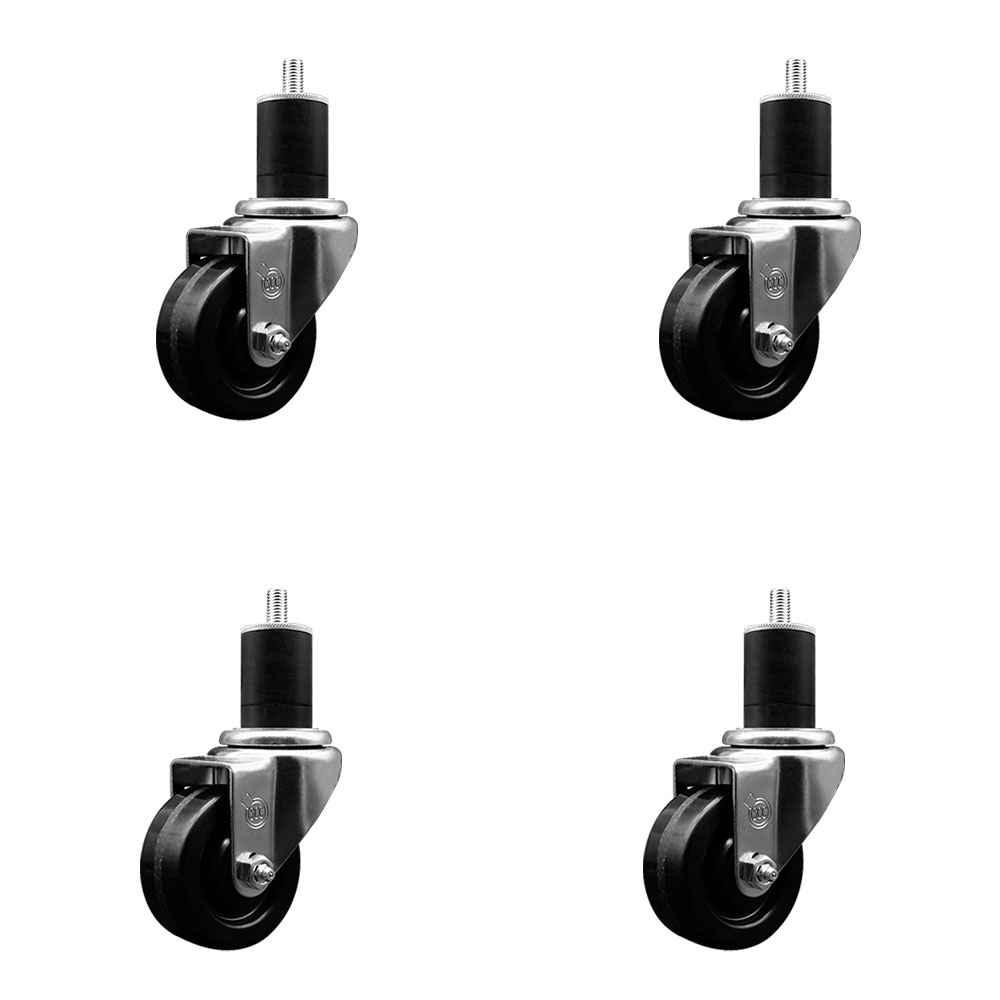 SCC-EX20S314-PHS-112-4 Phenolic Swivel Expanding Stem Caster with 3 in. Black Wheels & 1.5 in. Stems - Set of 4