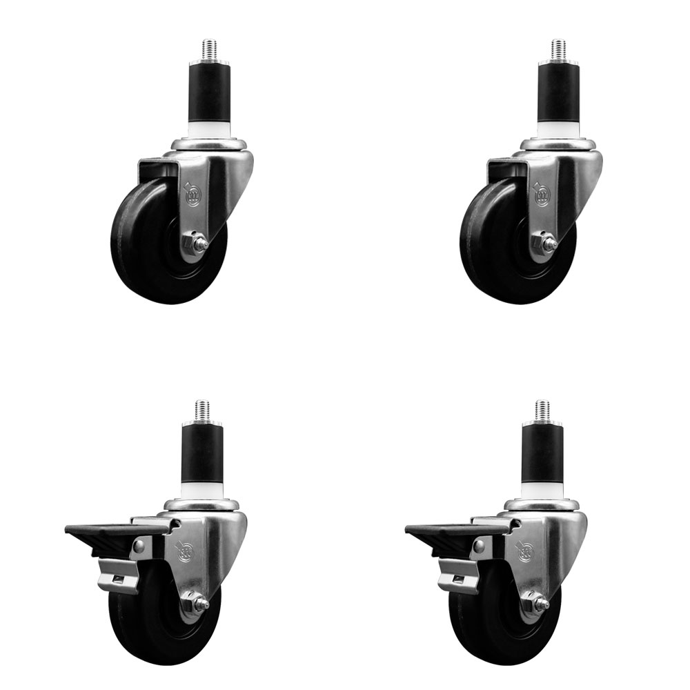 SCC-EX20S3514-PHS-2-PLB-2-112 Phenolic Swivel Expanding Stem Caster with 3.5 in. Black Wheels & 1.5 in. Stems - Set of 4