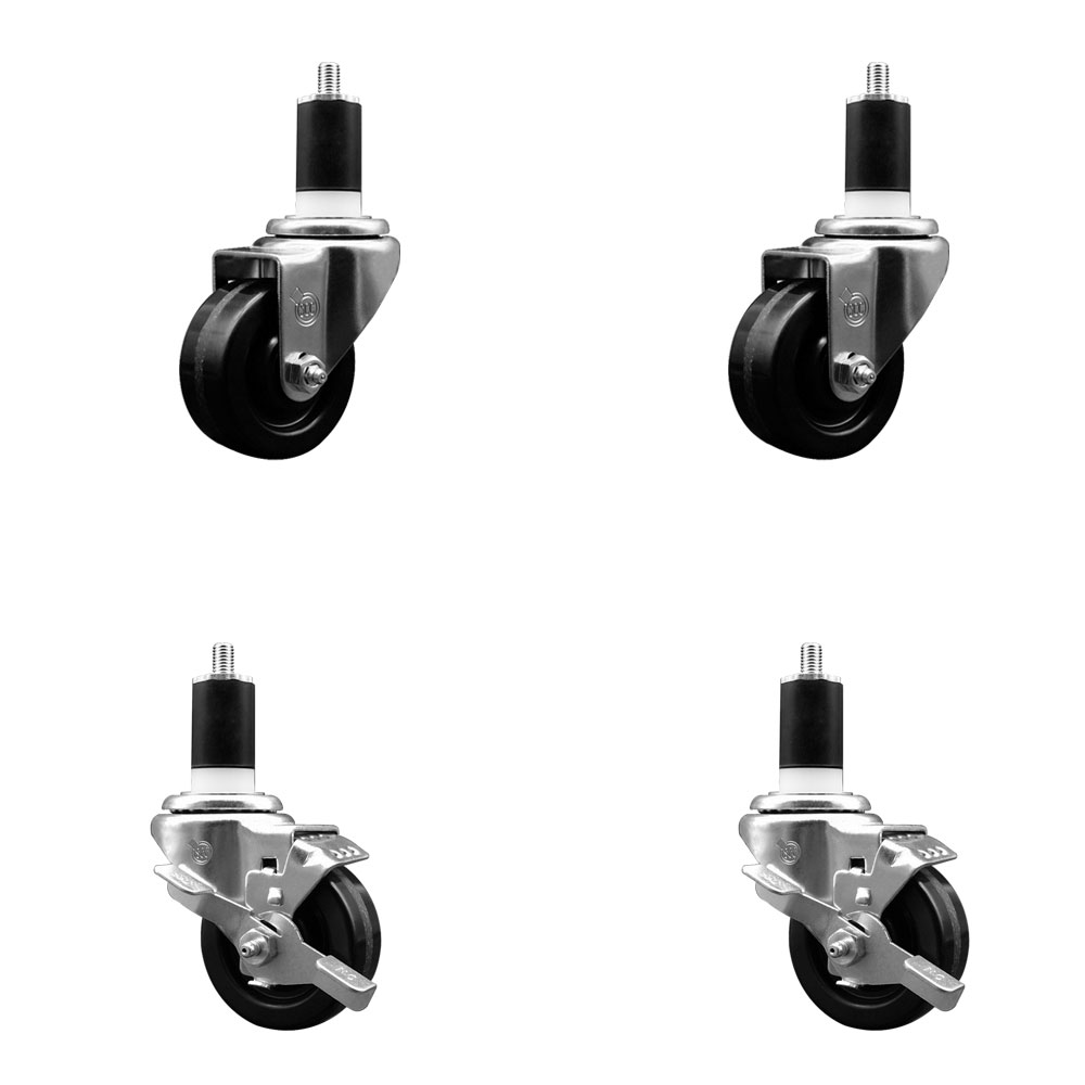 SCC-EX20S314-PHS-2-TLB-2-114 Phenolic Swivel Expanding Stem Caster with 3 in. Black Wheels & 1.25 in. Stems - Set of 4