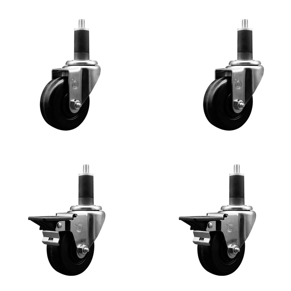 SCC-EX20S3514-PHS-2-PLB-2-114 Phenolic Swivel Expanding Stem Caster with 3.5 in. Black Wheels & 1.25 in. Stems - Set of 4