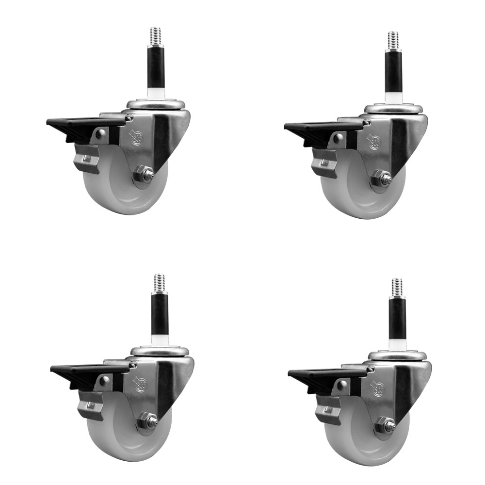 SCC-EX20S314-NYS-PLB-78-4 Nylon Swivel Expanding Stem Caster with 3 in. White Wheel & 0.87 in. Stems - Set of 4