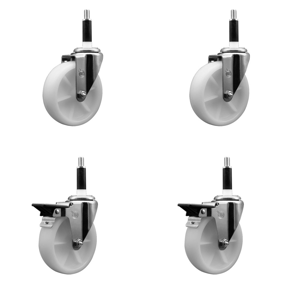 SCC-EX20S514-NYS-2-PLB-2-78 Nylon Swivel Expanding Stem Caster with 5 in. White Wheels & 0.87 in. Stems - Set of 4