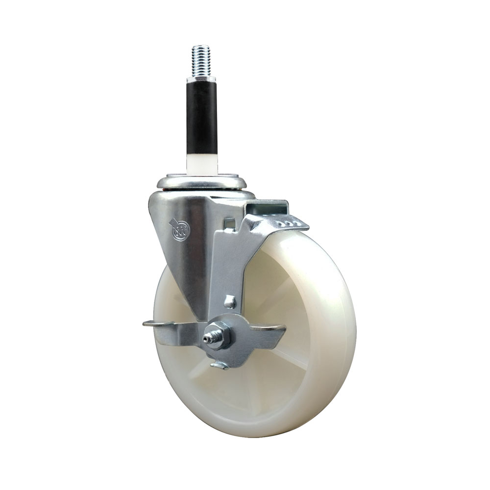 SCC-SSEX20S514-NYS-TLB-78 Stainless Steel Nylon Expanding Stem Swivel Caster with 5 in. White Wheel & 0.87 in. Stem & Top Locking Brake