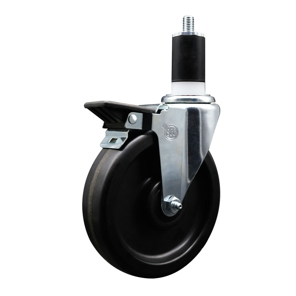 SCC-EX20S615-PHR-PLB-112 Phenolic Swivel Expanding Stem Caster with Roller Bearing 6 x 1.5 in. Black Wheel & 1.5 in. Stem & Posi Locking Brake
