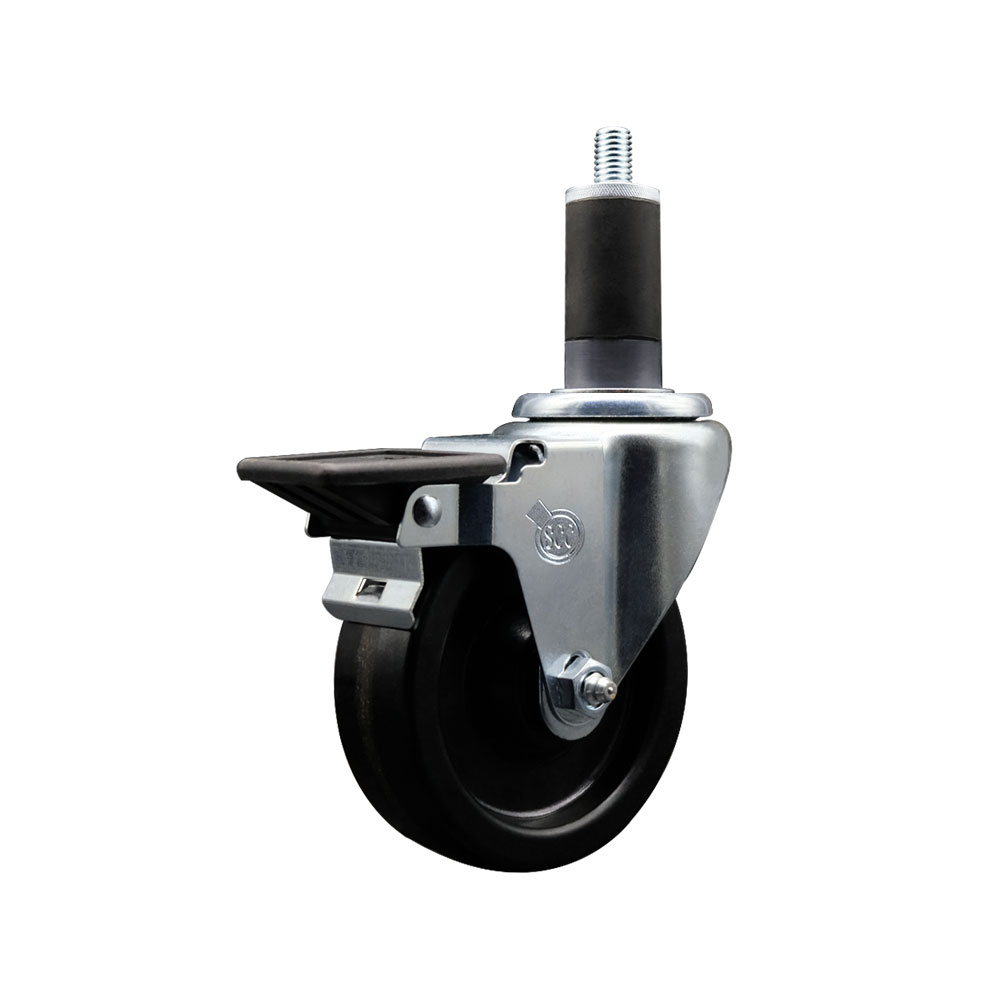 SCC-EX20S414-PHR-PLB-114 Phenolic Swivel Expanding Stem Caster with Roller Bearing 4 x 1.25 in. Black Wheel & 1.25 in. Stem & Posi Locking Brake
