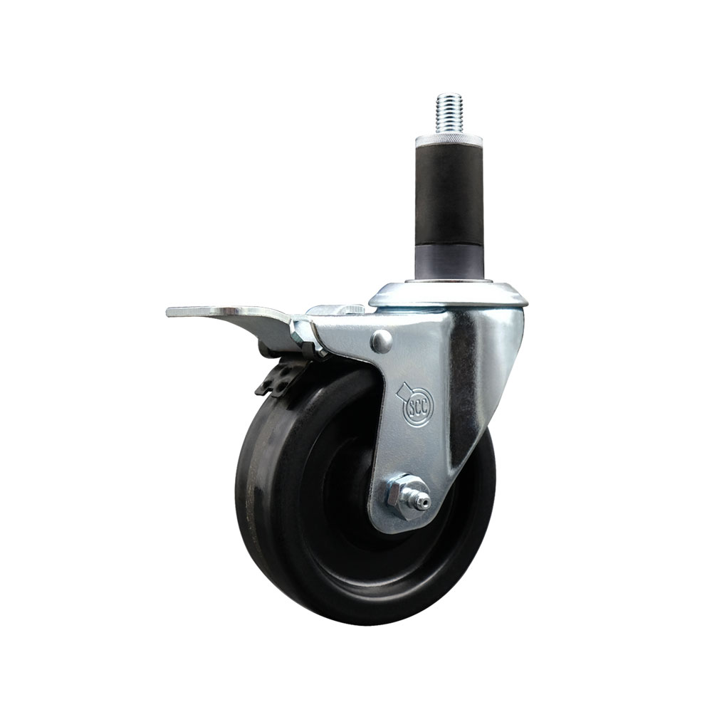 SCC-EXTTL20S414-PHR-114 Phenolic Swivel Expanding Stem Caster with Roller Bearing 4 x 1.25 in. Black Wheel & 1.25 in. Stem & Total Locking Brake