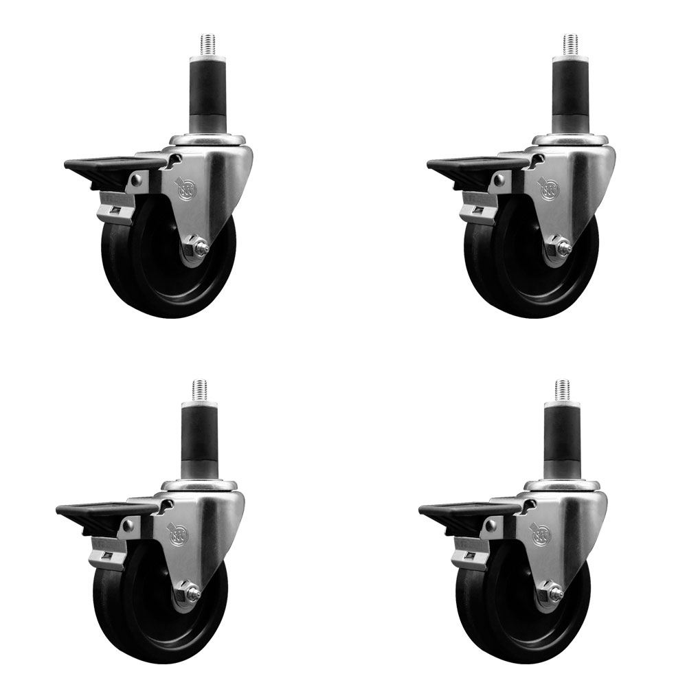 SCC-EX20S414-PHR-PLB-114-4 Phenolic Swivel Expanding Stem Caster with Roller Bearings 4 x 1.25 in. Black Wheels & 1.25 in. Stems - Set of 4